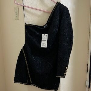 NWT Zara Black and gold one shoulder dress
